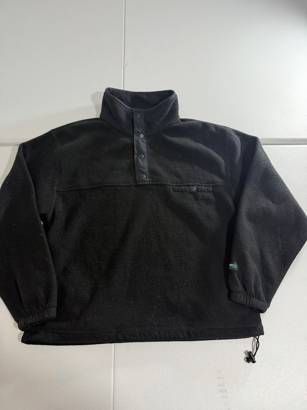 White Sierra Fleece Snap Pullover Mens Sz M Black Drawstring Hem Outdoor